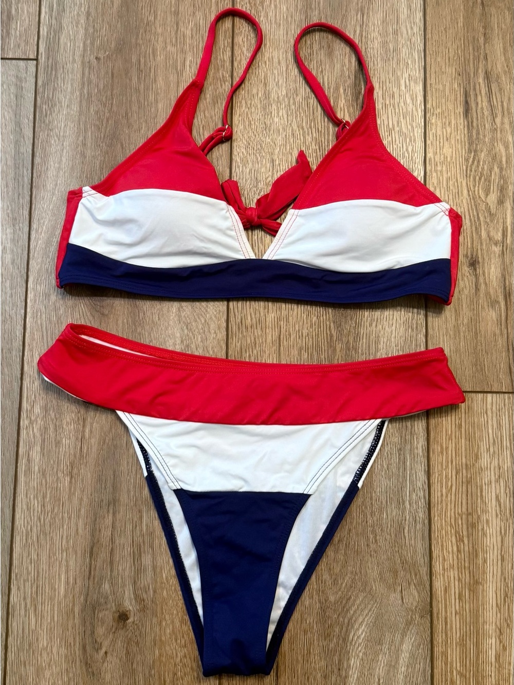 Red White & Navy Triangle Bikini Set cheeky - Women Swim